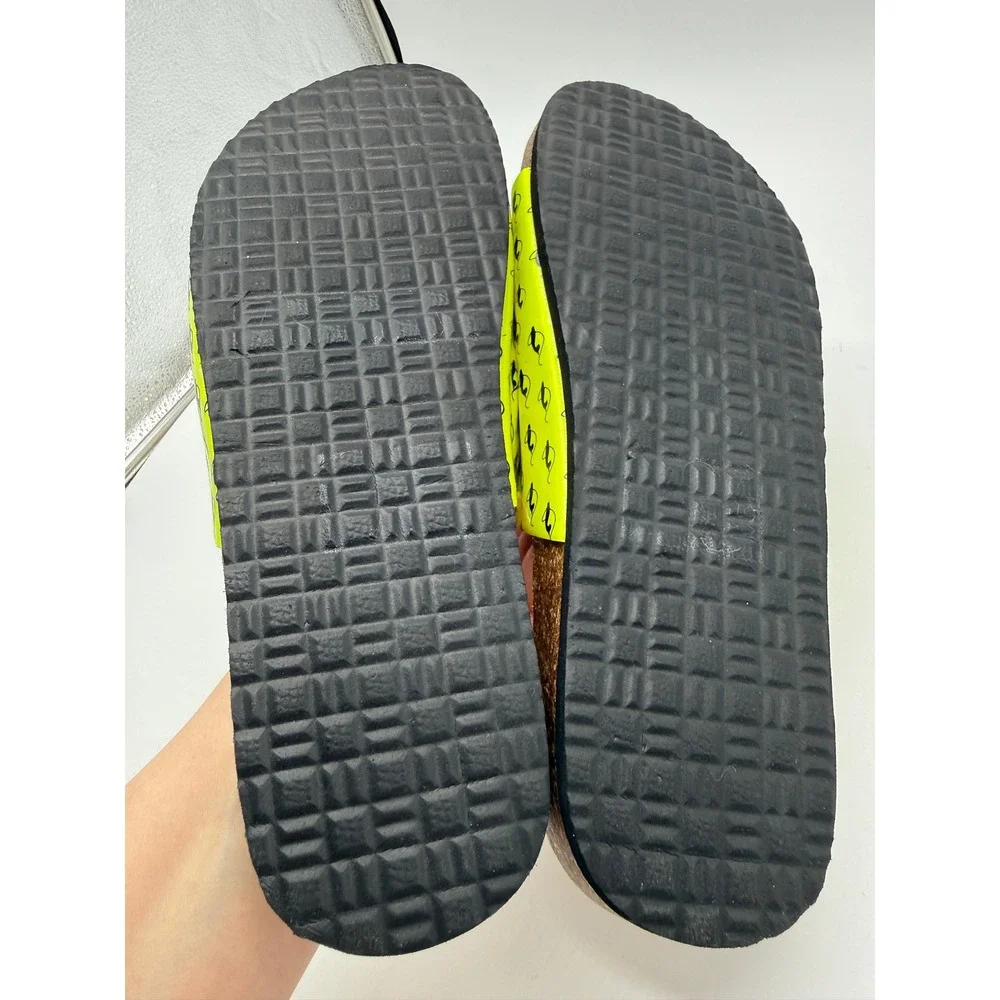 Baby Phat Slide Sandals Womens 9 Neon Yellow Excellent Logo Print Buckle Straps